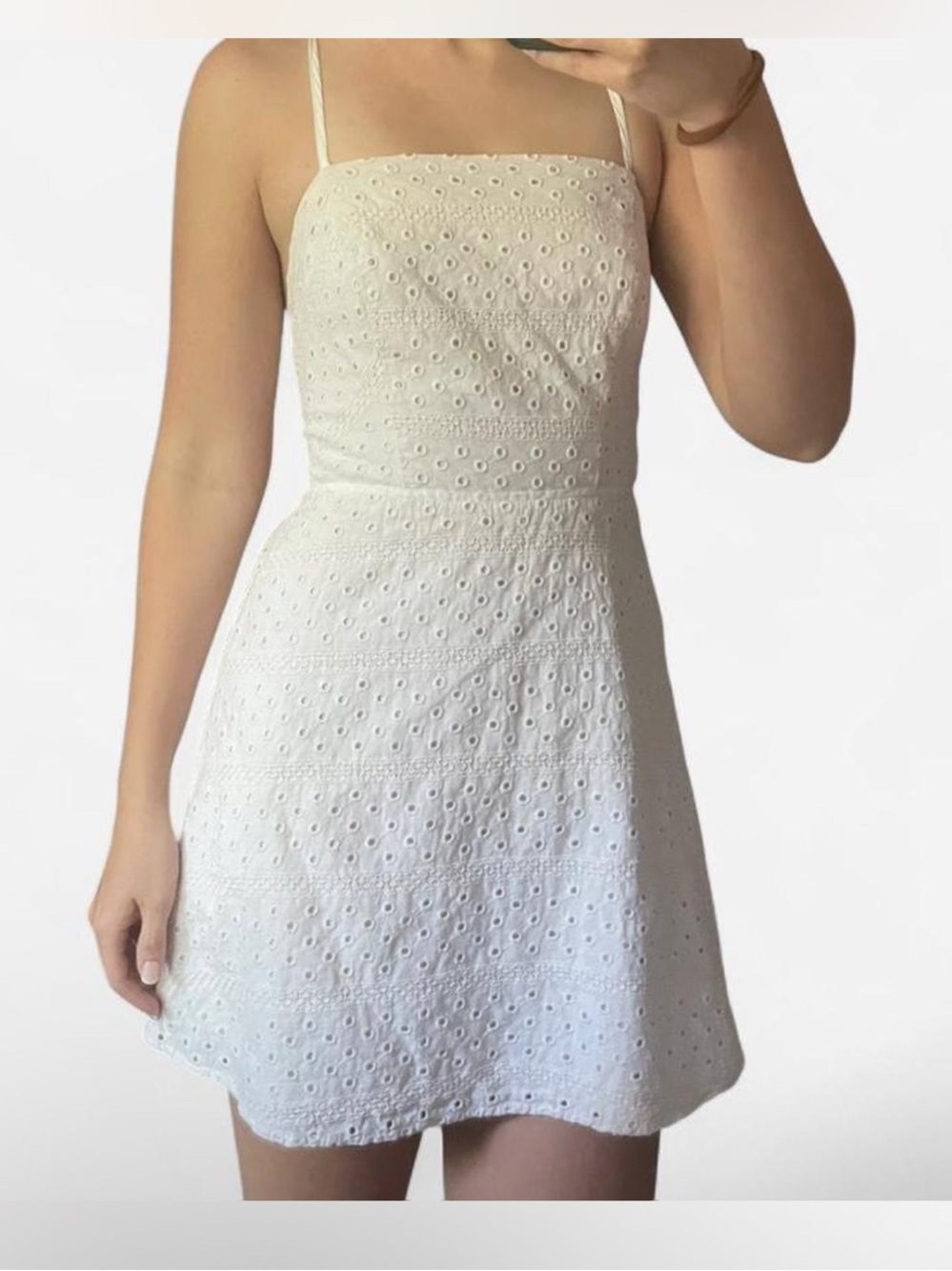 Urban Outfitters White Eyelet Mini Dress with Square Neck